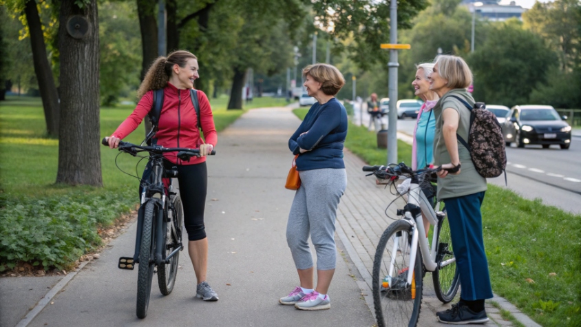 женщины на велосипедах на прогулке