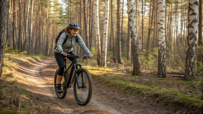 Женщина на велосипеде на природе