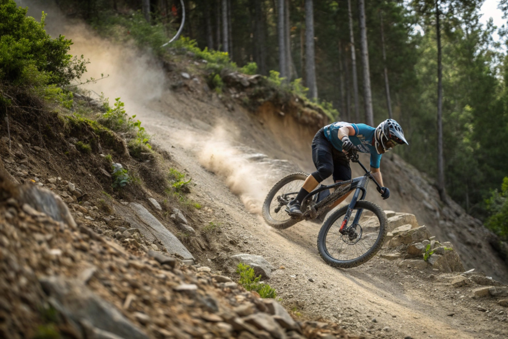 Велосипедист на горной тропе