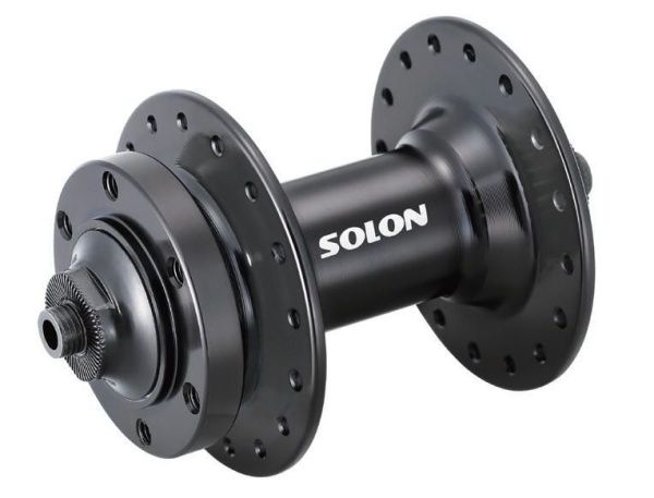 Втулка передняя Solon DH901YF 36H DISC M9*100mm, эксцентрик, крепление IS6, 2 промподшипника, черная